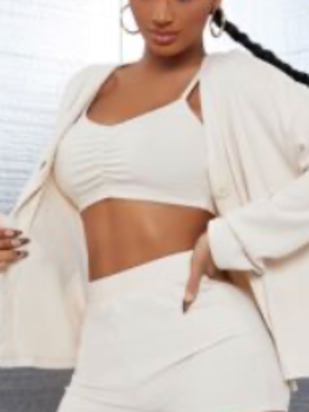 SHEIN Ribbed Knit Cropped Cami Top - Oatmeal Beige - S
